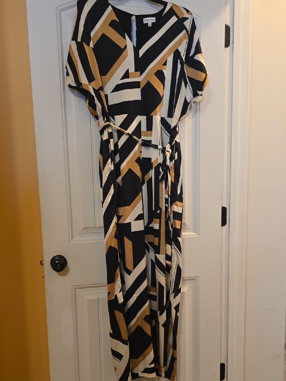 Geometric Print Jumpsuit - Black, White & Gold